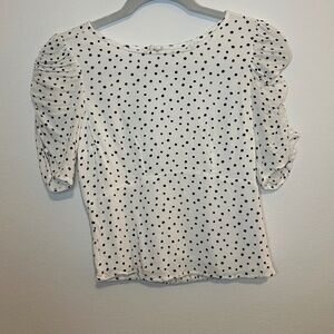 Abercrombie & Fitch White & Black Polka Dot Ruched Sleeve Open Back Top - Size S